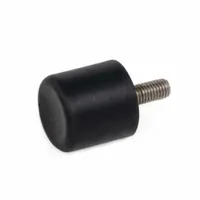 Cylindrical vibration-isolating mount with male x non-threaded style and M10 thread size. Isolator body is natural rubber. Used to reduce transmitted vibration and dampen noise in industrial machinery, pumps, compressors, and other equipment