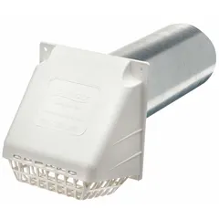 The DEFLECTO RVHAW4 is a flapper-style dryer vent hood for terminating clothes dryer exhaust ducts to the outdoors. Its gravity-closing damper prevents backdrafts and deters pests when the dryer is not in use. Suitable for residential and light commercial laundry venting systems.
