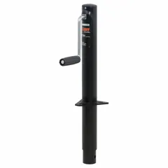 This CURT trailer jack is designed for A-frame mounting and features a sidewind handle for easy operation. It has a static load capacity of 2,000 lb and a maximum lift height of 24-1/4 in, suitable for lifting and supporting the front of medium-duty A-frame trailers during coupling or storage. The jack is supplied without wheels.