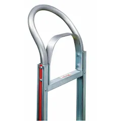 Continuous handle for manual operation of industrial equipment. Provides a gripping surface for carts, dollies, and other manually moved machinery in warehouses and factories.