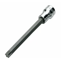 Torx bit socket with T27 tip size and 1/4 in drive. Overall length of 5 in provides access to recessed fasteners. Replaceable insert design extends service life. Suitable for driving T27 Torx fasteners in assembly and maintenance tasks.
