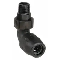 Polyamide tube fitting for compressed air systems. Push-to-Connect x MNPT elbow configuration with 1/2 in OD tube size and 1/2 in pipe size. Used to connect polyamide tubing in pneumatic control lines and air distribution networks