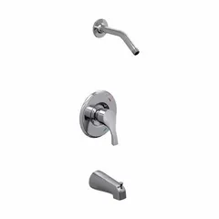 This chrome-finished combination unit includes a bathtub spout and a fixed shower arm. It delivers a flow rate of 1.75 gpm for the showerhead. Suitable for residential and light commercial bathroom installations.