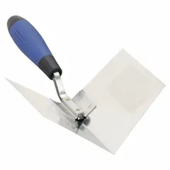 This inside-corner drywall trowel is used for applying and smoothing joint compound in interior corners during drywall finishing. The stainless steel blade resists rust and provides a smooth finish. Suitable for both new construction and renovation projects.