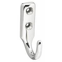 Single-point wall mount utility hook made of mirror-finished stainless steel. Features a 1-inch projection and 44 lb weight capacity. Suitable for hanging tools, equipment, or light industrial items in workshops, warehouses, and maintenance areas