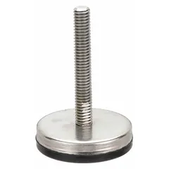 This non-skid male leveling mount features a fixed stud with 1/2"-13 thread size and a round base with plain finish. The rubber thrust pad provides grip on floors to reduce vibration and prevent movement. Suitable for leveling and stabilizing machinery, equipment, and workstations under loads up to 250 lb.