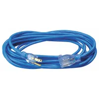 This 25-foot outdoor extension cord features a single grounded outlet and a NEMA 5-15P plug. Constructed with 16/3 SJTW jacket, it is rated for temperatures from -58° to 140°F. Suitable for powering tools, lights, or equipment in outdoor settings such as construction sites, landscaping, or home projects