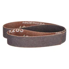 General-purpose sanding belt for grinding and finishing carbon steel and soft metals. Features aluminum oxide grain on an X wt cotton backing for consistent cut and durability. Suitable for stock removal and surface blending in metalworking applications.