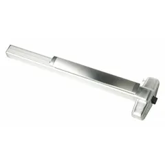 This rim-type exit device features a touchbar style for push-bar egress operation. It is finished in chrome and accommodates doors up to 3 ft wide. Suitable for use on commercial and industrial doors requiring reliable emergency exit functionality.