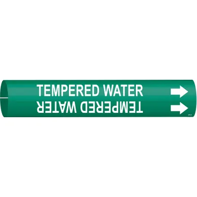 BRADY Penanda Pipa: Air Temperatur, Hijau, Putih, Cocok untuk Diameter Luar Pipa 1 1/2 hingga 2 3/8 in - Tempered Water Snap-On Pipe Markers