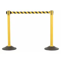 Barrier Post with Belt: 38 1/2 in Post Ht, 6 1/2 ft Belt Lg, Black/Yellow, 2 No. of Posts, Pattern (MPN U2055CYB)