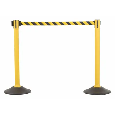 US WEIGHT Tiang Penghalang dengan Sabuk: 38 1/2 in Tinggi Tiang, 6 1/2 ft Panjang Sabuk, Hitam/Kuning - Retractable Belt Barrier Systems