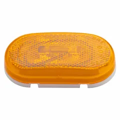 Incandescent oval clearance light with amber lens and bracket mount. Features blunt cut wires for electrical connection and SAE Lens Code P2. Commonly used on trucks, trailers, and heavy equipment for side and rear marking to indicate vehicle width and height.