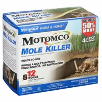 MOTOMCO Mole and Gopher Bait: Earthworm Shape, Outdoor Use, Bromethalin, Amber, 12 PK (MPN 34310)