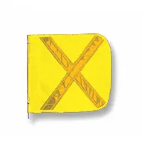 This yellow warning whip replacement flag measures 16 inches in height and width, featuring a reflective X pattern for enhanced visibility. It is designed to replace worn or damaged flags on vehicles or equipment, alerting personnel to the presence of slow-moving or wide loads in low-light conditions