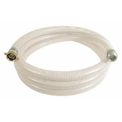 Selang Hisap dan Buang Air: 2 in Diameter Dalam Selang, 70 psi, Bening/Putih - PVC Water Suction & Discharge Hose Assemblies with Synthetic Braid & PVC Helix Reinforcement