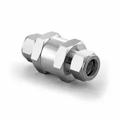 This HAM-LET poppet check valve is constructed of stainless steel with an inline valve body for water media. It features a 3/8 inch connection and a 1 PSI cracking pressure. Designed to prevent backflow in process instrumentation, hydraulic lines, and analytical equipment handling chemicals, gas, oil, or water.