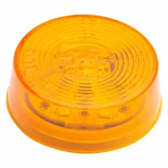 LED clearance marker lamp with round amber lens and 2-inch overall diameter. Features a bracket/grommet mount and PL-10 connector. SAE P2 rated for side and rear visibility on trucks, trailers, and heavy equipment.
