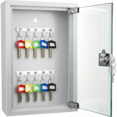 BARSKA Lemari Kunci: Kapasitas 10 Kunci, Kunci Kunci Tunggal, Baja, Abu-abu, Tinggi 11 3/4 in - Key Cabinets with Key Lock
