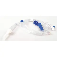 Sterile PVC IV administration set with a 10-drop drip rate. Designed for controlled delivery of intravenous fluids in clinical settings. Single-use construction.