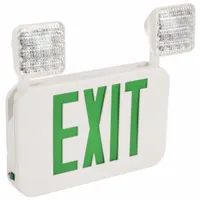Exit Sign with Emergency Lights: White, 2 Faces, Green, LED, Ceiling/Wall, Nickel Cadmium (MPN FHEC35G)