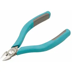 Flush-cut pliers with narrow jaw design for precision cutting of fine wires and component leads. Jaw length 1/2 in, overall length 5-1/8 in. Suitable for electronics assembly and repair where flush cuts are required.