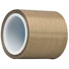 This PTFE slick surface tape consists of a silicone and polytetrafluoroethylene-coated cloth. It provides a low-friction, non-stick surface suitable for release applications in packaging, heat sealing, and material handling. The tape resists high temperatures and chemicals, making it useful for chute lining and industrial bundling.