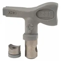 Airless spray gun tip with 0.031 in orifice for applying paints and coatings. Gray finish. Compatible with GRACO XHF series and model XHD001. Used in industrial finishing, maintenance, and construction applications