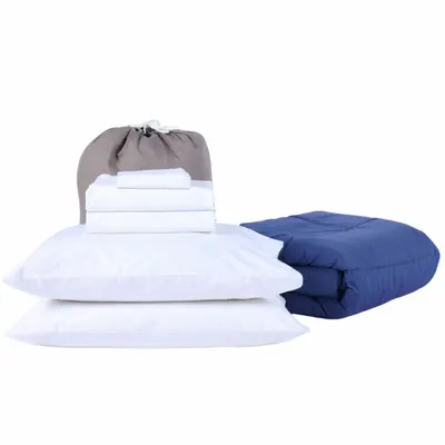 MARTEX Kit Perlengkapan Tempat Tidur: Ukuran Kasur Queen Compatible, Cokelat/Putih, Poliester EcoPure - Bedding & Bath Linen Sets