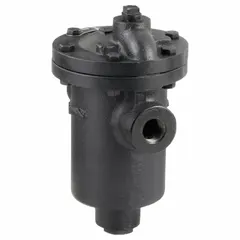 Cast iron inverted-bucket steam trap for automatic condensate drainage from steam lines. 3/4-inch FNPT connections, rated 2020 lb/hr maximum capacity at 25 psi and 450°F. In-line horizontal installation; strainer not included.