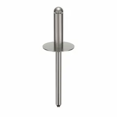 Large flange blind rivet with 0.183-inch diameter and 1 41/42-inch overall length. Body length is 43/64 inch. Supplied in a 100-piece pack. Used for fastening sheet metal, plastics, or composites in inch-system applications where a wide bearing surface is required.