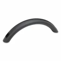 This load-rated arched pull handle is made of aluminum with a black finish. It features unthreaded holes and a 7.56-inch mounting hole center-to-center distance, accepting M6 screws. Suitable for use on industrial enclosures, machinery doors, and control panels