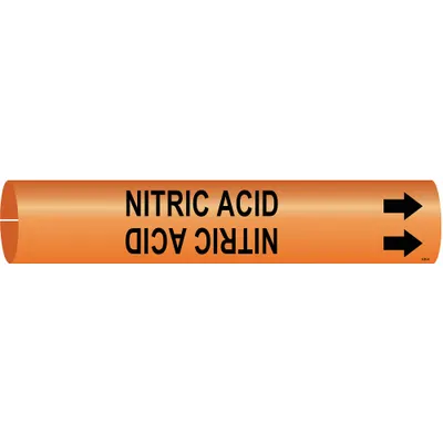 Penanda Pipa BRADY: Asam Nitrat, Oranye, Hitam, Cocok untuk Diameter Luar Pipa 3/4 hingga 1 3/8 in - Nitric Acid Snap-On Pipe Markers
