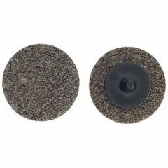 3-inch diameter light deburring and finishing wheel for carbon steel and soft metals. Features TR Quick-Change attachment, aluminum oxide grain, and medium grade (Medium (6)). Suitable for surface blending and edge finishing in metalworking applications.