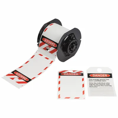Gulungan Stok Label Potong Awal BRADY: Bahaya, 5 3/4 in x 3 1/4 in, Poliester, Putih - Brady Danger Tags on Roll