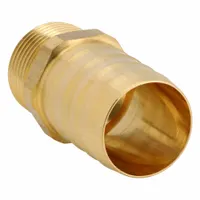 Brass barbed tube fitting with BSPT male threads on both ends, rigid body, and standard barb design. Connects 32 mm pipe to 34 1/2 mm ID tubing. Suitable for pneumatic or low-pressure fluid systems requiring leak-resistant joints