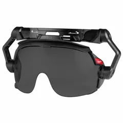 Clip-on hard hat eyewear with gray polycarbonate lens and half-frame polycarbonate frame. Anti-fog and scratch-resistant coating for clear vision. Suitable for industrial head protection applications.