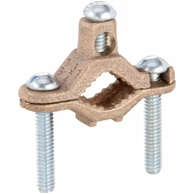 BURNDY Konektor Pentanahan: Bronze, 1/2 in to 1 in Pipe - Pipe Ground Clamps