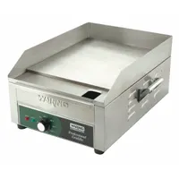 This electric countertop griddle features a 12 in x 20 in stainless steel cooking surface with thermostatic control for precise temperature regulation. It operates at 120V AC and is suited for high-volume cooking of foods such as pancakes, eggs, bacon, and burgers in commercial kitchens and catering operations