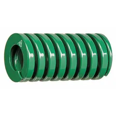 Cylindrical die spring with closed, ground ends. Made of alloy steel. Used in stamping dies, metal forming tools, and press applications for compact energy storage and consistent load performance.