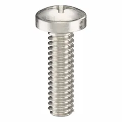 Pan head machine screws with #2-56 thread, 5/16 in length, made of 18-8 stainless steel with plain finish. Phillips drive, #1 drive size. Suitable for fastening components in electronics, instrumentation, and light machinery where corrosion resistance is needed. Sold in a 100-pack.