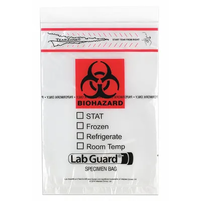 MEDEGEN MEDICAL PRODUCTS Kantong Transfer Spesimen: LDPE, Biohazard, Tebal 1.75 mil, Bening, Tinggi Keseluruhan 9 in - Single Pouch Specimen Transfer Bags