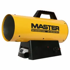 This direct-fired portable gas torpedo heater provides 60,000 BtuH heating capacity for areas up to 1,500 sq ft. It features a built-in thermostat and measures 26 in x 9 in x 15 in. Suitable for temporary heating in construction sites, warehouses, workshops, and outdoor events.