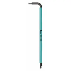 L-shaped hex key with 2 mm metric tip size and ball end for angled access. Long arm length of 4 inches. Made from alloy steel with black oxide finish. Used for tightening or loosening hex socket screws in confined spaces.