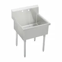 This freestanding sink features a single deep basin for washing large pots, pans, and utensils. Overall dimensions: 44 in height, 39 in length, 27 1/2 in width. Suitable for commercial kitchen and bar installations requiring a spacious, floor-mounted sink without a faucet