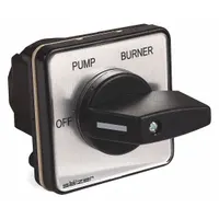 This cam switch is a control component for manually selecting operating modes or circuits in industrial equipment. Constructed from steel, brass, plastic, and rubber, it is compatible with manufacturer model number HHB-2503-0E2A. Commonly used in pressure washers and similar machinery where reliable switching is required