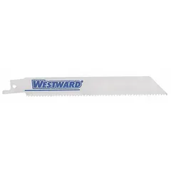 General purpose reciprocating saw blade for cutting wood, metal, and plastic. Features 10 teeth per inch with a rigid, tapered profile for straight cuts. Blade length 9 in, thickness 1.1 mm. Sold in a pack of 25.