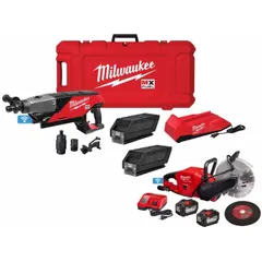 This two-tool kit includes a concrete saw and a core drill, both powered by the M18™ battery system (18–72 V DC). Designed for cutting and drilling in masonry, concrete, and stone, the cordless configuration provides portability for construction and renovation tasks.