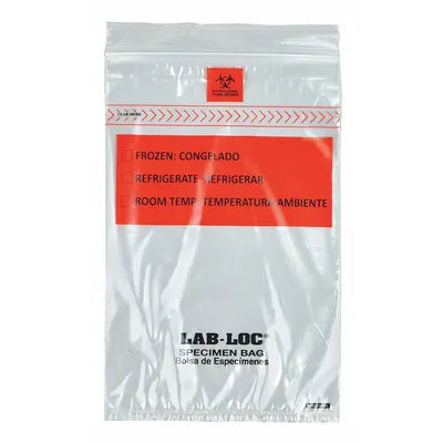 LK PACKAGING Kantong Transfer Spesimen: LDPE, Biohazard, Tebal 1.75 mil, Bening, Tinggi Keseluruhan 9 in - Dual Pouch Specimen Transfer Bags