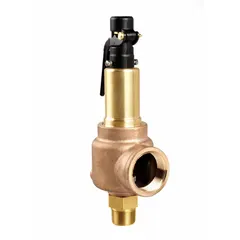 Bronze steam pressure relief valve with 1 1/4 in MNPT x 1 1/2 in FNPT connections, rated for 364 psi maximum operating pressure. Designed for overpressure protection in steam, air, and liquid service in industrial boiler and pressure vessel systems.